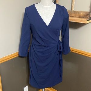 Ever Pretty navy blue V neck 3/4 sleeve wrap dress size 12 NWT